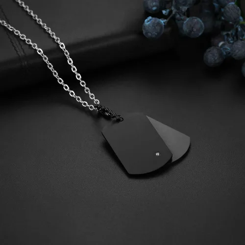 Vista 4 de Cupimatch Collar con colgante de doble etiqueta de perro de acero inoxidable estilo ejército para hombre con cadena de 22 pulgadas, plata