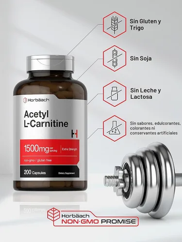 Vista 4 de Horbäach Acetil L-Carnitina 1500mg 200 Cápsulas Extra Strength
