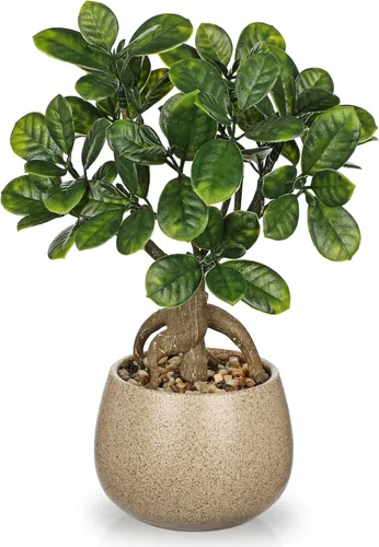 Vista 9 de Árbol Bonsái Artificial, Pequeño Árbol Bonsái de Laurel de Bahía de 13" Árbol Bonsái de Interior Planta Falsa en Maceta Planta Decorativa Falsa