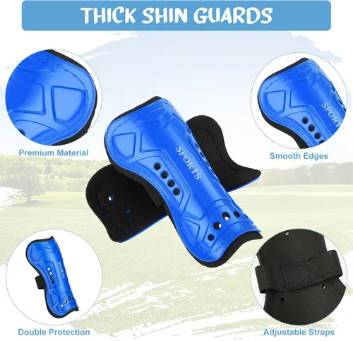 Vista 3 de Toulite 4 pares de espinilleras de fútbol, 4 pares de calcetines de fútbol para niños, equipo de protección de pantorrillas, equipo de fútbol