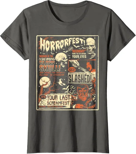 Vista 8 de Vintage Horrorfest Movie Poster Terror Old Time Halloween Camiseta S Negro