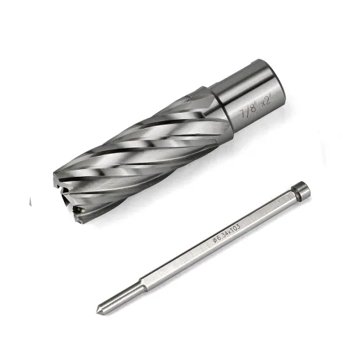 Vista 2 de Cortador anular 3/4 pulgadas Weldon Shank 7/8 Diámetro de corte 2 brocas de corte HSS Kit para prensa de taladro magnético