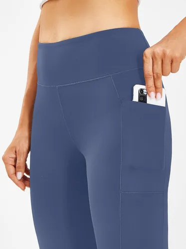 Vista 4 de AFITNE Pantalones de yoga capri de longitud completa para mujer, con bolsillos, cintura alta, acampanados, para entrenamiento, pantalones de trabajo
