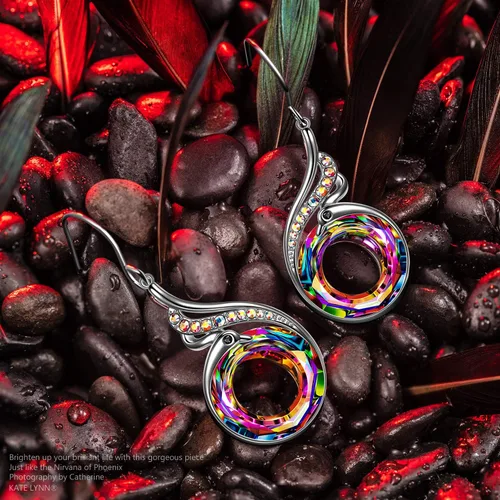 Vista 3 de Kate Lynn Aretes de Phoenix "Rise From the Ashes", aretes colgantes de plata de ley con cristales de Austria, regalo de cumpleaños con joyero
