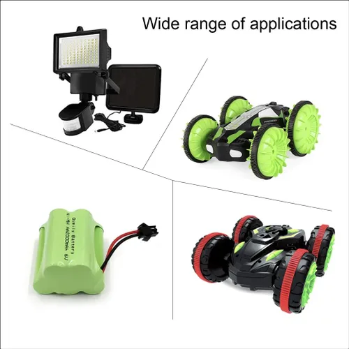 Vista 2 de Qsmily® Paquete de baterías de 6 V, batería recargable Ni-MH AA de 2000 mAh con conector SM y cable de cargador USB, adecuada para luz solar al aire