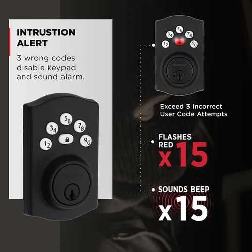 Vista 4 de Kwikset Powerbolt 240 - Cerradura de pestillo electrónica tradicional para puerta con teclado de 5 botones, color negro mate, con cómoda entrada sin