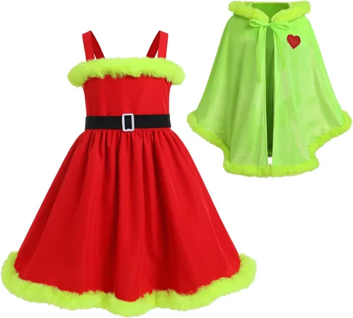 Vista 16 de IDOPIP Vestido de fiesta de Navidad para mujeres y niñas, vestido de tutú a cuadros rojos con capa con capucha, disfraz familiar a juego