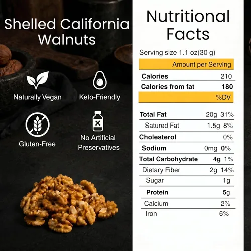 Vista 2 de Mitades y piezas de nueces de California sin cáscara cruda (1 libra), se compara con nueces orgánicas, gran fuente de Omega 3, aptas para veganas