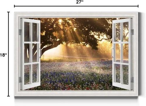 Vista 8 de Renditions Gallery Komorebi - Arte de pared con ventana, luz del sol que brilla a través de las hojas de los árboles, hermosa naturaleza, decoración