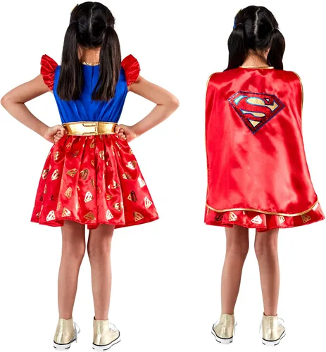 Vista 2 de Rubie's DC Comics - Disfraz de Supergirl con capa y tocado para niña