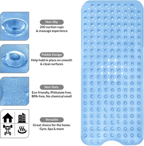 Vista 6 de LUX Décor - Tapete antideslizante para bañera, extra grande, 40 x 16 pulgadas, tapete de ducha de seguridad antideslizante con ventosas y agujeros