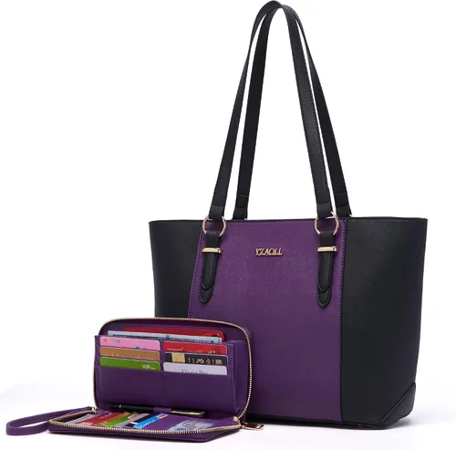 Vista 12 de YZAOLL Bolsos para mujer de cuero sintético, medianos y grandes, bolso de hombro, cartera, juego de bolso de mano y billetera