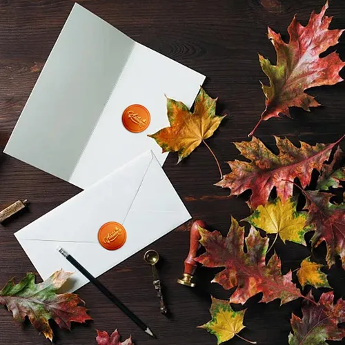 Vista 7 de MAYJOYDIY Sello de cera de otoño, hojas de arce, sellos de cera de sellado de palabras de 0.984 in, sello de sellado de cabeza de latón extraíble