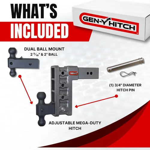 Vista 2 de GEN-Y Hitch Enganche de remolque para receptor de 3 pulgadas, caída y elevación de 9 pulgadas con 3 posiciones ajustables, incluye soporte de bola