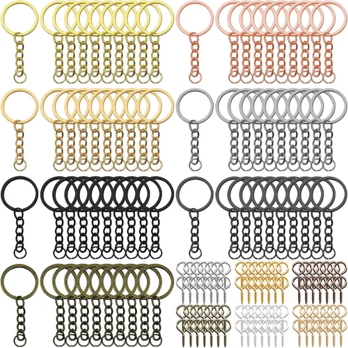 Vista 10 de Llavero con cadena, 50 llaveros con cadena y salto abierto, piezas de llavero de metal de 1 pulgada para resina, suministros de manualidades