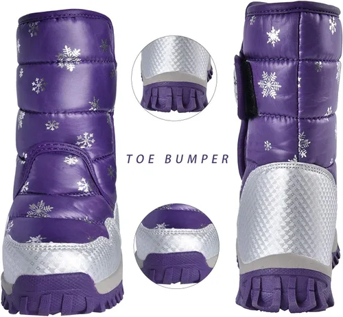 Vista 4 de JACKSHIBO Botas de nieve impermeables para niñas y niños (chiquitos y grandes)