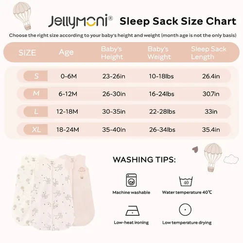 Vista 6 de JELLYMONI Saco de dormir para bebé de 0 a 6 meses, 100% algodón, paquete de 3, 0.5 TOG, manta vestible para bebé, saco de dormir para bebé
