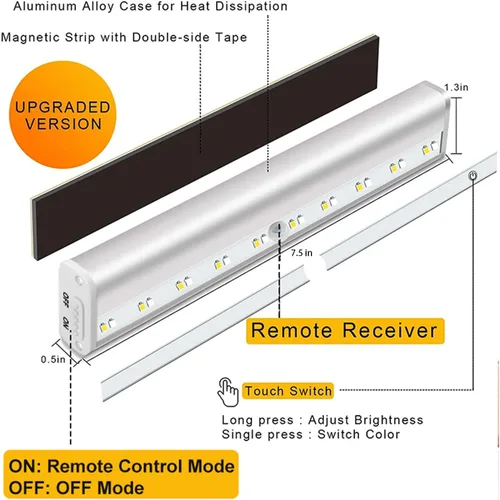 Vista 3 de Diomart Iluminación para debajo del gabinete, luces inalámbricas recargables para debajo del mostrador con control remoto, 20 luces LED regulables