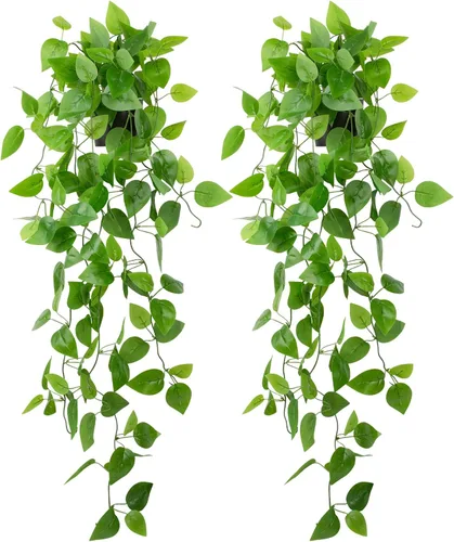 Vista 17 de LOYWREE Plantas Artificiales de 35.4 Pulgadas en Maceta Negra Plantas Colgantes Falsas Realistas en Maceta con Hiedra Artificial y Pothos - Ideal