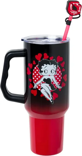 Vista 3 de Silver Buffalo Betty Boop Core - Vaso de acero inoxidable con tapa para pajilla, tapa, popote y asa, 40 onzas