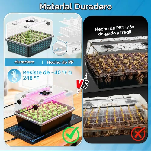 Vista 5 de Hon&Guan Kit de inicio de semillas de 30 celdas con tapete térmico y luces