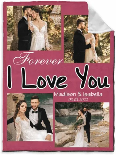 Vista 29 de InterestPrint Manta de fotos personalizada para pareja, novio, novia, manta personalizada de 6 fotos, manta personalizada de aniversario y boda