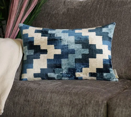 Vista 7 de CANVELLO -Exquisita almohada/cojín de plumón: almohadas de plumas elegancia y arte Almohadas icónicas con diseño Ikat Seda de terciopelo suave