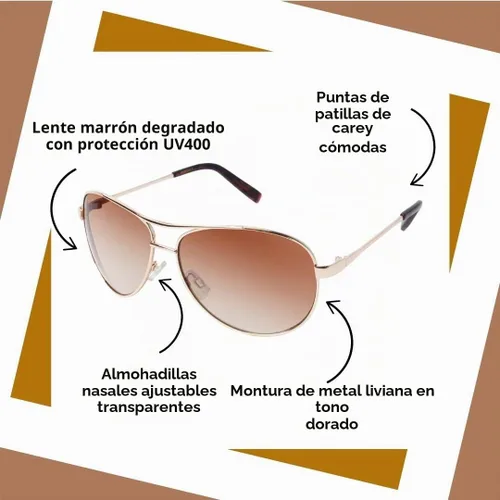 Vista 5 de Jessica Simpson J106 Iconic Aviator Pilot - Gafas de sol para mujer con protección UV400 Dorado