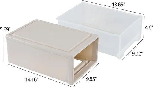 Vista 3 de Xyskin Paquete de 4 cajones apilables compactos de plástico de 12 cuartos de galón, caja apilable de almacenamiento de escritorio Stackable Unit