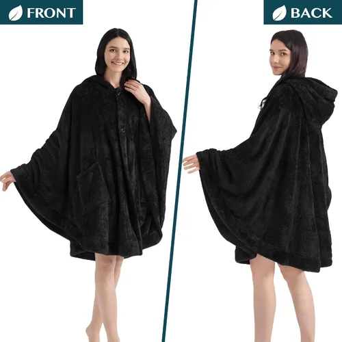 Vista 5 de PAVILIA Angel Wrap Hooded Blanket Poncho, Wearable Blanket Throw Wrap Poncho for Women Adult, Cozy Fluffy Sherpa Shawl Cape
