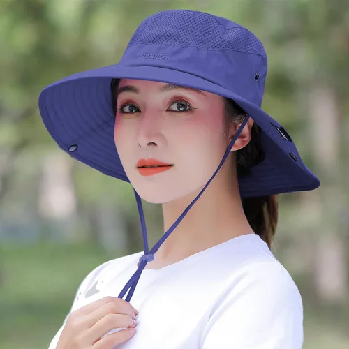 Vista 22 de Sombrero de cola de caballo para mujer, ala ancha, protección UV, malla para playa, pesca, jardinería