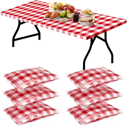 Vista 7 de Boao 6 manteles de plástico para mesa de pícnic, 72 x 30 pulgadas, para mesas de 6 pies, desechables, impermeables, a cuadros, en blanco y negro