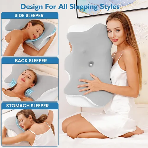 Vista 3 de 2 piezas de almohada cervical para aliviar el dolor de cuello, almohada de cuello para dormir de lado, almohadas de espuma viscoelástica ergonómicas