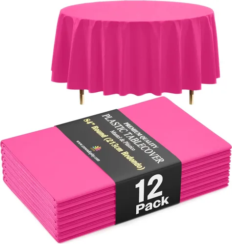 Vista 33 de Exquisite 66% Thicker Premium Aqua Round Tablecloth 0.5 Mil 6 Pack Plastic Table Cloth Disposable 84 Inch Round Plastic Tablecloth Won't Tear Easily