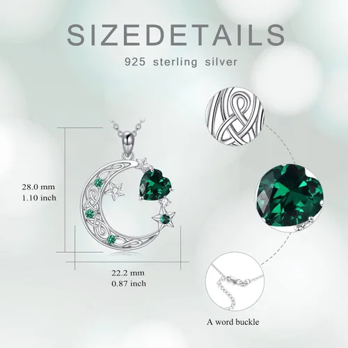 Vista 6 de Collar de plata de ley con estrella de luna creciente para mamá e hija, piedra natal, granate, día de la madre, cumpleaños, joyería celta, regalos