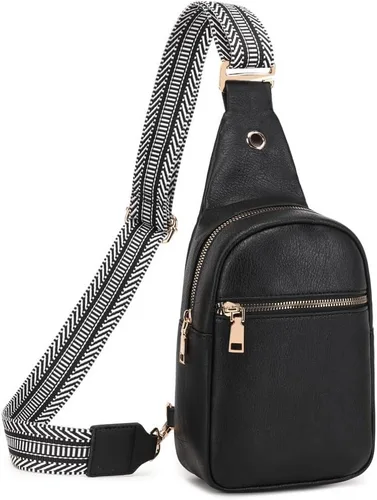 Vista 2 de WSRYDLDJ - Bolso bandolera pequeño de cuero para mujer, Negro Bo