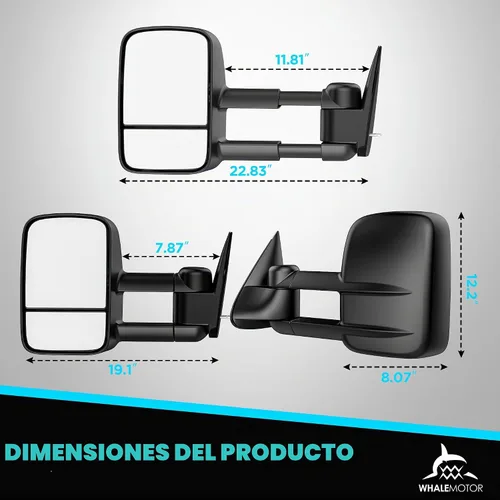 Vista 7 de Espejos de remolque compatibles con Chevy GMC C/K 1500 2500 3500 1988-1998, espejos laterales de remolque extendidos plegables manuales