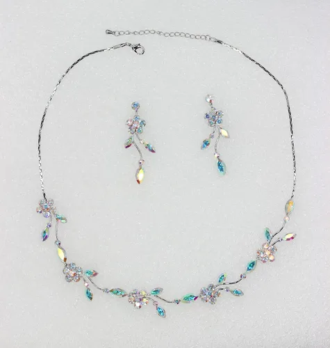 Vista 2 de Faship - Juego de collar y aretes con cristales de imitación florales AB