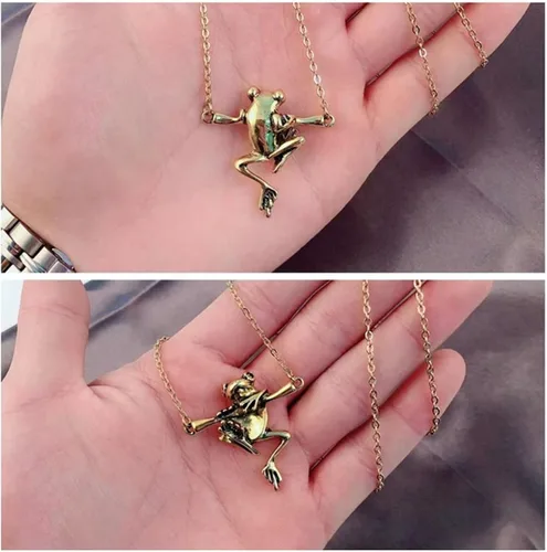 Vista 5 de Juego de collares de rana para colgar en forma de árbol de plata, diseño de rana y animales retro, divertido, vintage, para mujeres y niñas, regalo