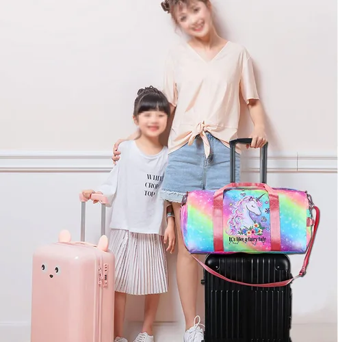 Vista 3 de BTOOP Bolsa de viaje para niñas niños gimnasio deportes mujer entrenamiento viaje bolsa de semana con compartimento para zapatos y bolsillo mojado