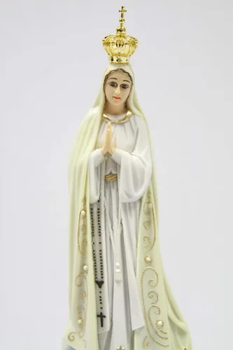 Vista 4 de Vittoria Collection Figura de escultura italiana de 11 1/2 pulgadas de alto de Nuestra Señora de Fátima con corona de metal, hecha en Italia