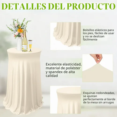 Vista 2 de Tegeme Manteles de Cóctel Redondos de Spandex de 32 x 43 Pulgadas con Falda, Cubierta de Mesa Redonda de Cóctel, Mantel Elástico de Spandex