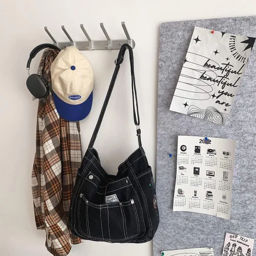 Vista 7 de Bolso de hombro de mezclilla para mujer, estilo casual, de lona, lindo bolso de viaje, bolso cruzado, bolso de gran capacidad