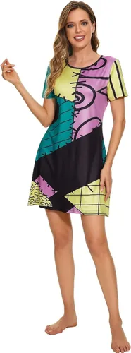 Vista 3 de ICEYOU Sally - Vestido de Halloween para mujer, disfraz de Sally de manga corta