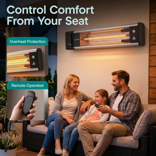 Vista 5 de SereneLife - SLOHT26 Calentador eléctrico con infrarrojos para exterior, de 1500 W para calentar rápido la pared o techo, sin olor, calentador