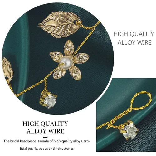 Vista 6 de Yean Diadema de novia para el pelo de la boda, accesorios de novia de hoja dorada para mujer