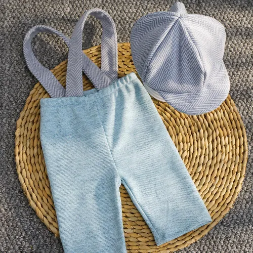 Vista 4 de Ylsteed Trajes de Fotografía para Recién Nacidos - 2 Piezas para Niño y Niña, Traje de Caballero con Pantalones con Tirantes y Boina, 0-3 Meses Azul