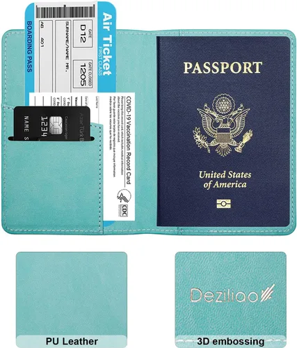 Vista 2 de Estuche para pasaporte, ranuras para pasaporte, tarjetero para pasaporte y tarjeta de vacunación, bonita funda para pasaporte para mujeres