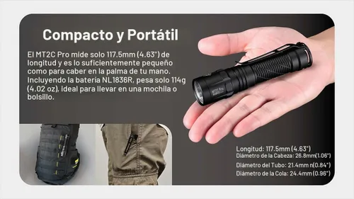 Vista 6 de Nitecore MT2C Pro - Linterna EDC de 1800 lúmenes, recargable USB-C, LED de alta eficiencia, larga duración, tiro largo, delgada, ligera