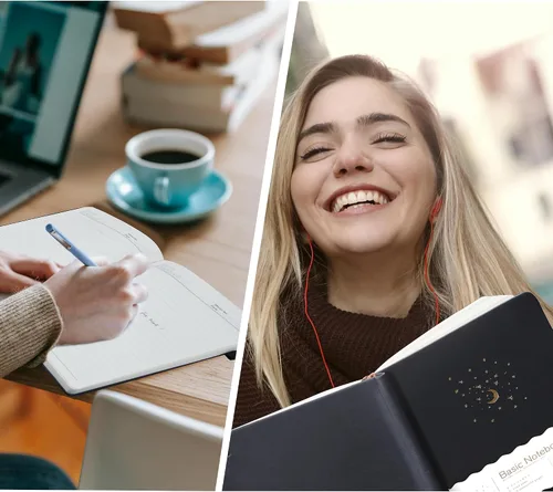 Vista 5 de CAGIE Cuaderno rayado para trabajo, cuaderno de tapa dura para escribir, mujeres y hombres, diario para tomar notas con lazo para bolígrafo